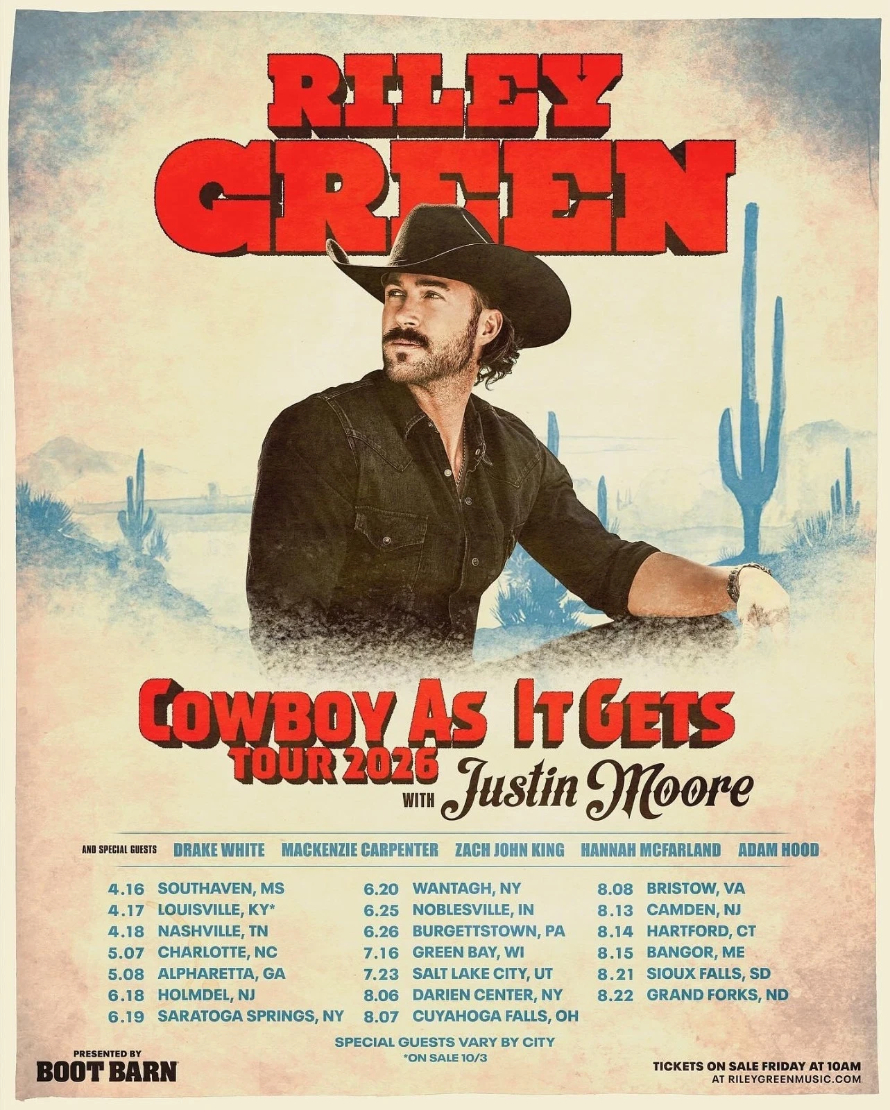Riley Green 2026 & 2027 tour poster